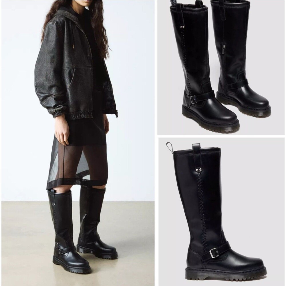 Dr Martens Anistone Knee High Leather Biker Boots